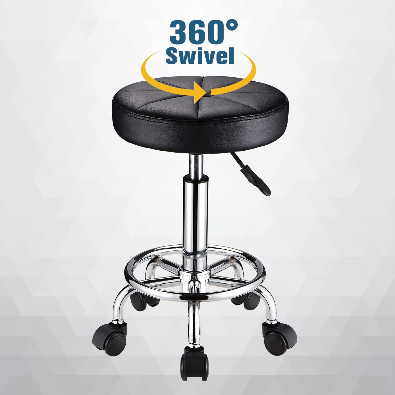 HMTOT Swivel Stool with Wheels Round Rolling Stools PU Leather Height Adjustable Black HMTOT