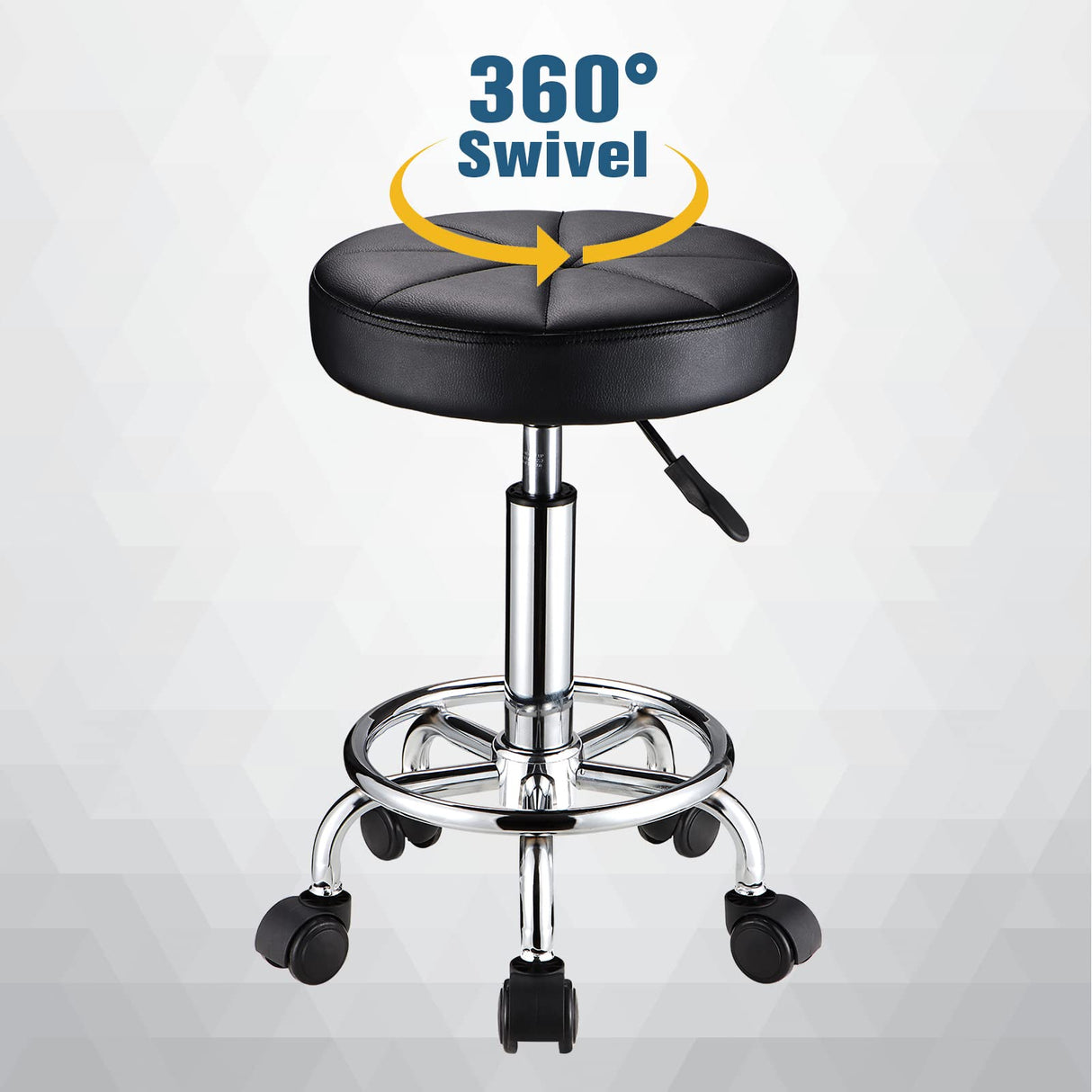 HMTOT Swivel Stool with Wheels Round Rolling Stools PU Leather Height Adjustable Black HMTOT