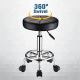 HMTOT Swivel Stool with Wheels Round Rolling Stools PU Leather Height Adjustable Black HMTOT