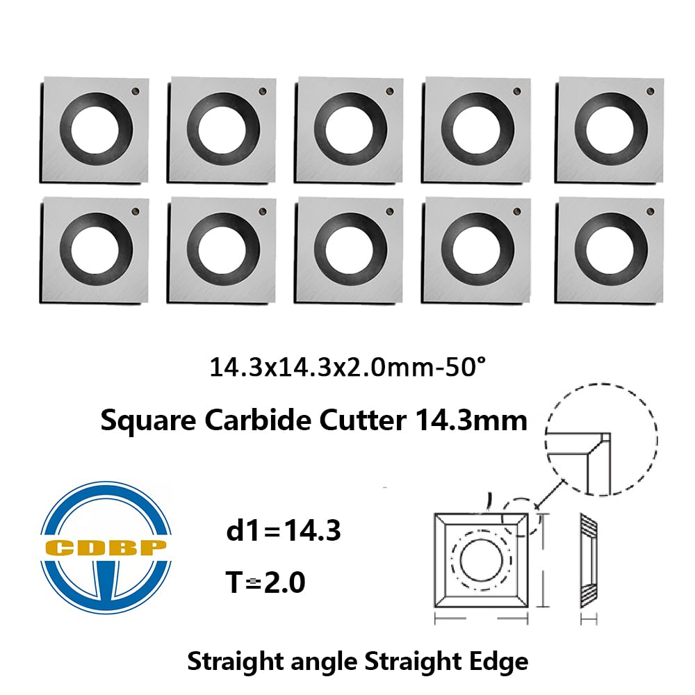 CDBP 14.3mm Square Carbide Inserts Cutters Knives with 2 Cutting Edge 14.3×14.3×2.0mm-50° for King Canada/Rikon/Cutech/Craftex/Magnum/WEN Spiral CDBP
