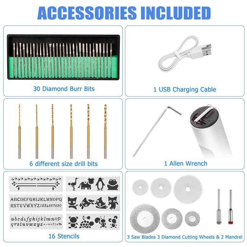 Uolor USB Rechargable Engraving Pen with 42 Bits, Mini Electric DIY Engraver Cordless Rotary Tools Portable Engraving Tool for Jewelry Wood Metal Uolor