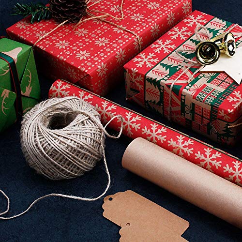 RUSPEPA Christmas Wrapping paper - Brown Kraft Paper with Red and Green Pattern For -Christmas Elements Collection-6 Roll-30Inch X 10Feet Per Roll - WoodArtSupply