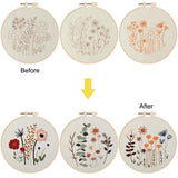 Uphome 3 Pack Embroidery Starter Kit for Beginners Stamped Cross Stitch Kits with Cute Flowers and Plants Patterns with 1 Embroidery Hoop and Color Uphome