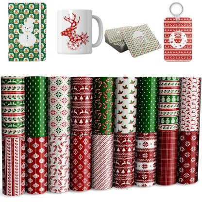 Lucky Goddness Christmas Infusible Transfer Ink Sheets,Snowman Red Green for Cricut Mug Press,Heat Press Machine for T-Shirts Mug Bag,Orange Black 16 Sheets 4.5"x 12"