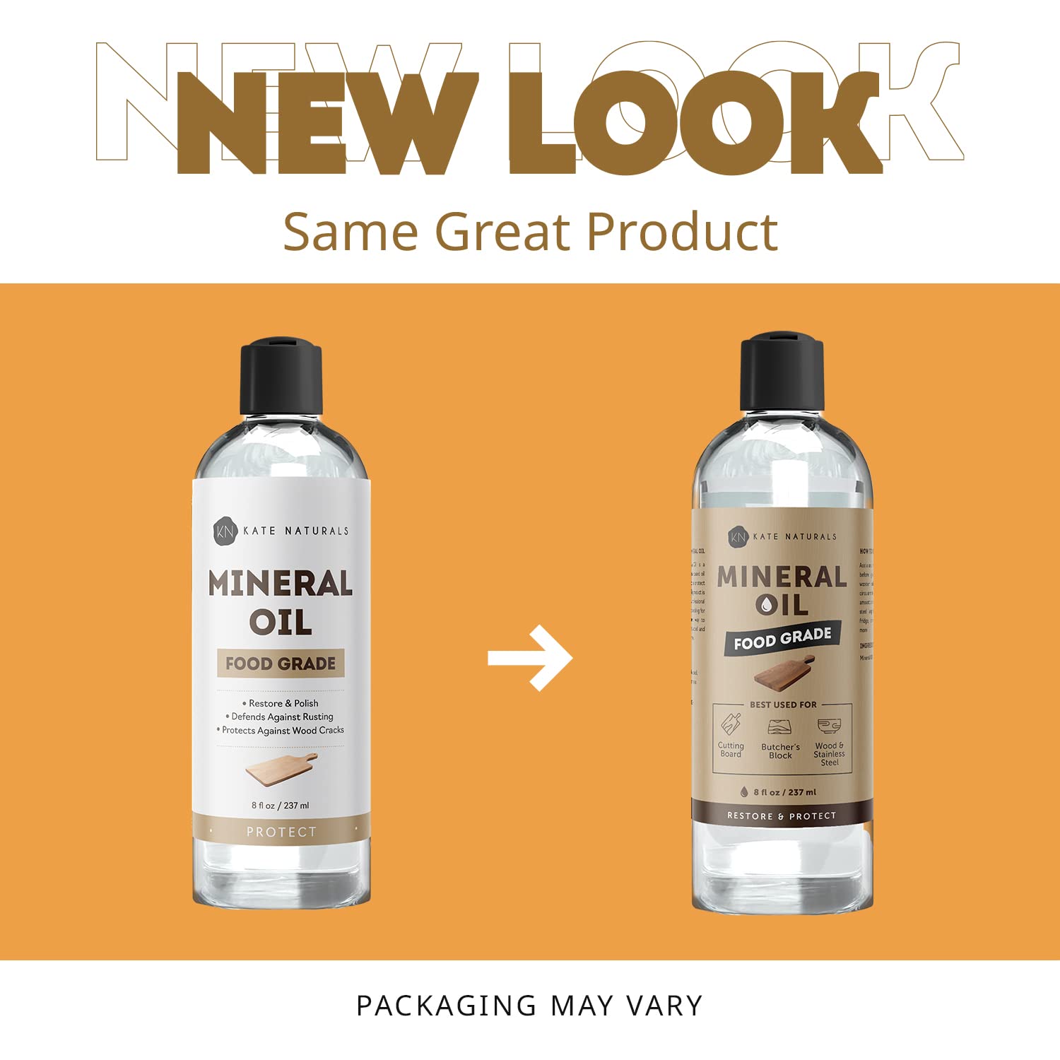 Mineral Oil for Cutting Board 8oz - Kate Naturals. Food-Grade & Food Safe Mineral Oil to Protect Wood on Cutting Boards & Butcher Blocks Kate Naturals