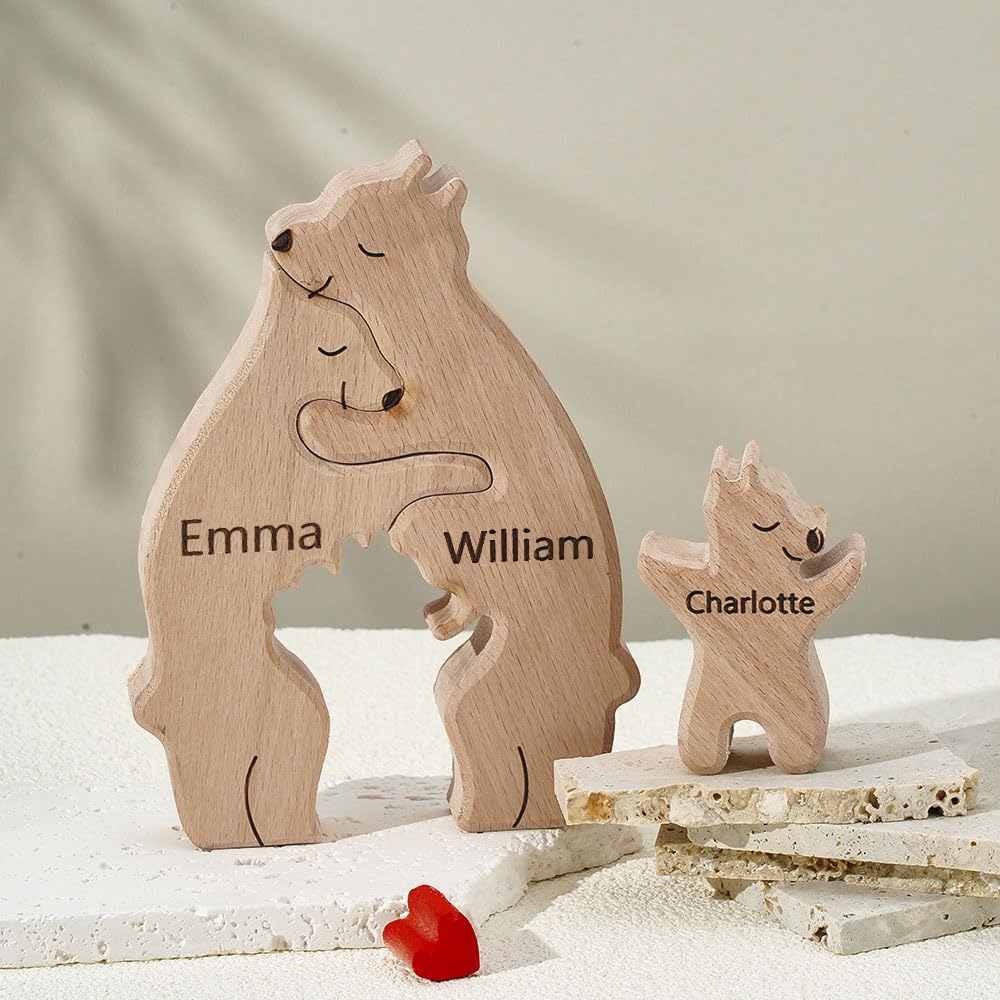 Personalized Wooden Bear Puzzle with 1-8 Family Name, We are One, Custom Family Name Sculpture, Ideal Gift for Christmas, Birthdays, House Warming - WoodArtSupply