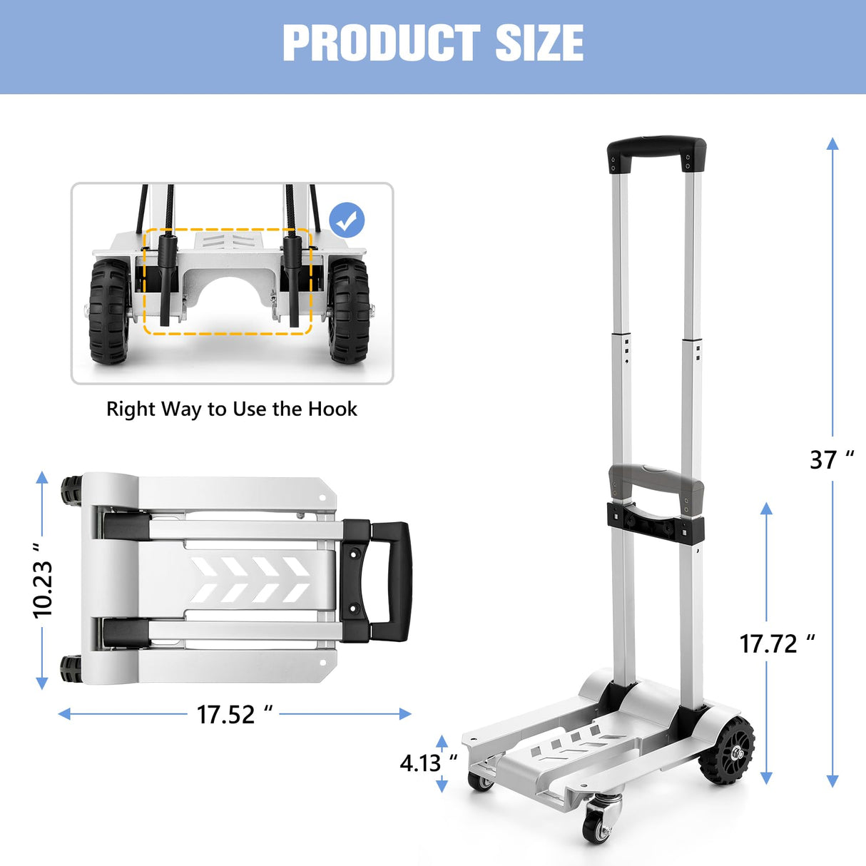 KEDSUM Foldable Aluminum Panel Hand Truck, Portable 270 lbs Lightweight Utility Cart for Travel, Shopping, Office Use KEDSUM