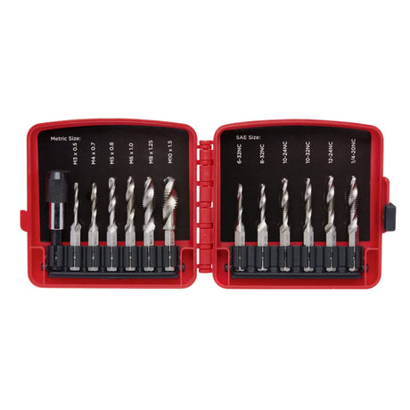 NEIKO 10059A Combination Drill and Tap Bit Set with Quick Change Adapter, 13 Piece, SAE (6-32NC to 1/4-20NC) and Metric Drill Bit Set (M3 to M10), NEIKO