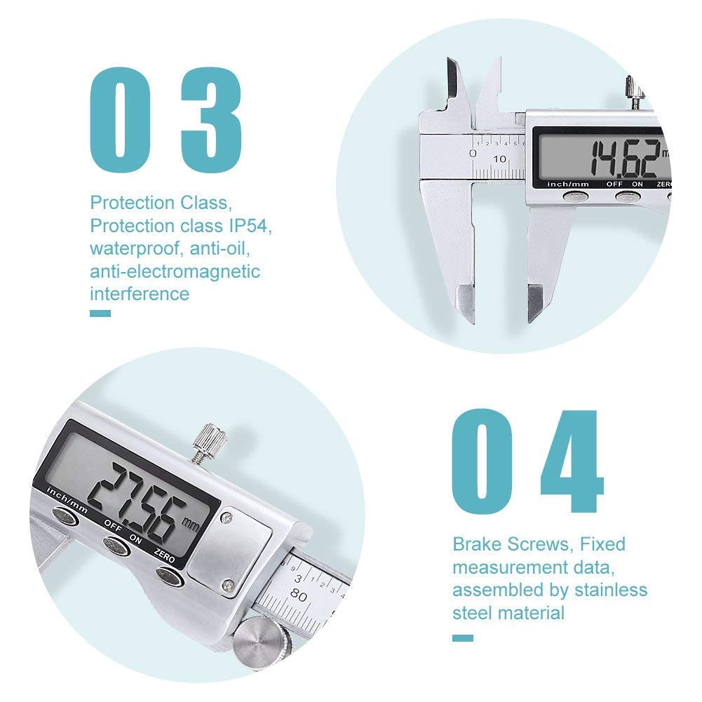 Electronic Digital Vernier Caliper, LOUISWARE Stainless Steel Caliper 150mm/0-6 inch Measuring Tools with Extra-Large LCD Screen, inch/Metric - WoodArtSupply