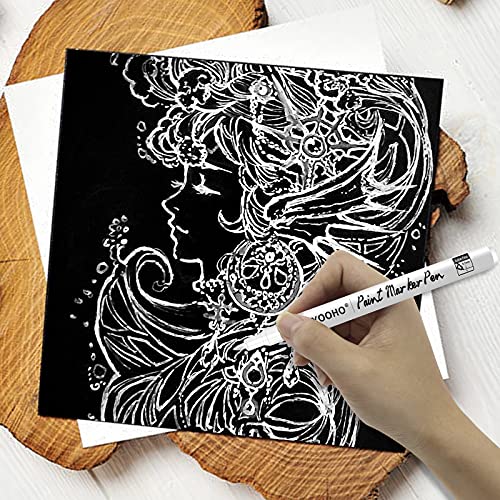YOOHO Paint Pen White Black Acrylic Marker Set for Rock Wooden Tire Metal Leather Glass Painting, 0.7mm Fine Point Quick Drying (3pcs Black +3pcs YOOHO
