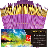 Paint Brushes Set, 30 Pcs Paint Brushes for Acrylic Painting, Watercolor Acrylic Oil Paint Brush, Artist Paintbrushes for Body Face Rock Canvas, Kids Artstorys