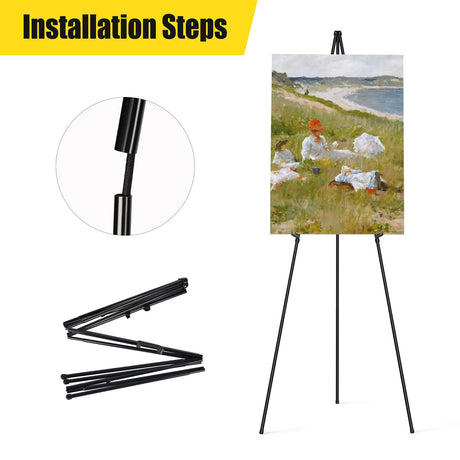 SunyesYoon Display Black Easel Stand for Wedding Sign - Artist Instant Tripod Collapsible Portable Floor Easel for Posters- 63" Adjustable Easy SunyesYoon