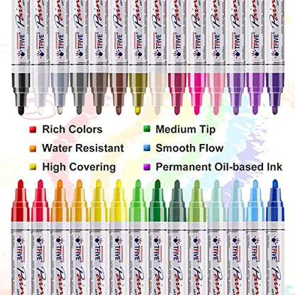 28 Color Paint Markers Pens Set, Oil-Based Permanent Paint Marker, Medium Tip, Quick Dry and Waterproof Paint Pen for Rock Painting, Ceramic, Wood,