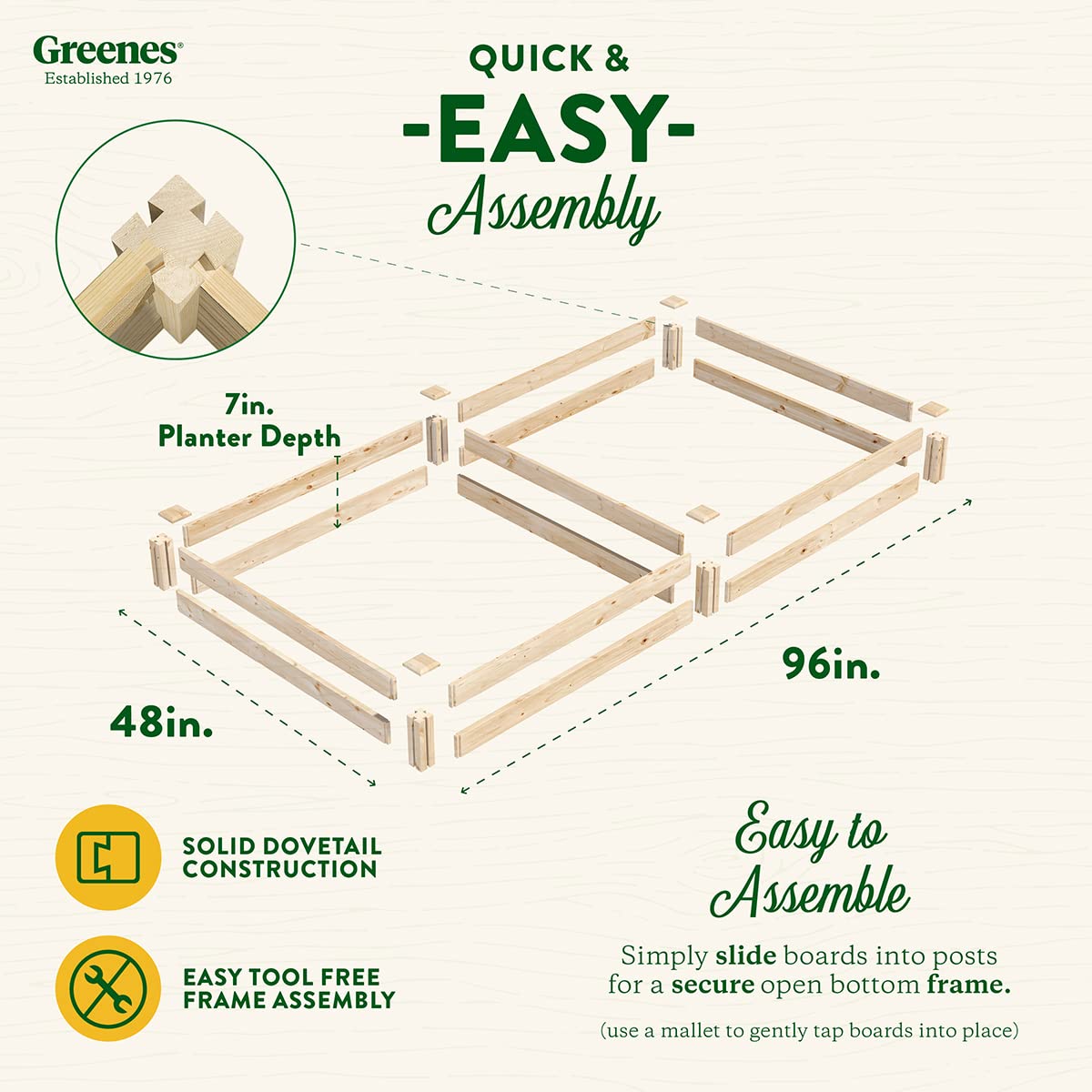 Greenes Fence Original Pine Raised Garden Bed, 4' x 8' x 7" - Made in USA with American Pine Greenes Fence