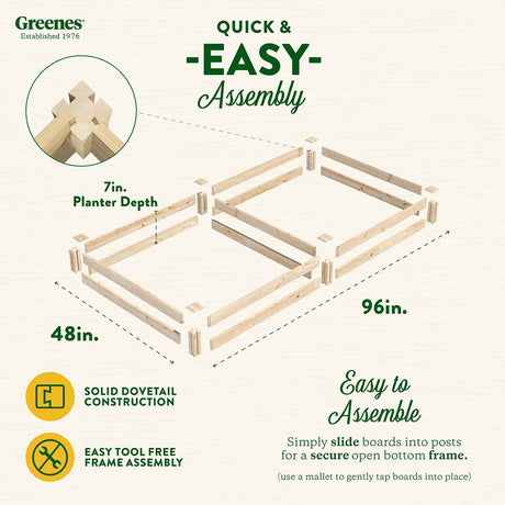 Greenes Fence Original Pine Raised Garden Bed, 4' x 8' x 7" - Made in USA with American Pine Greenes Fence