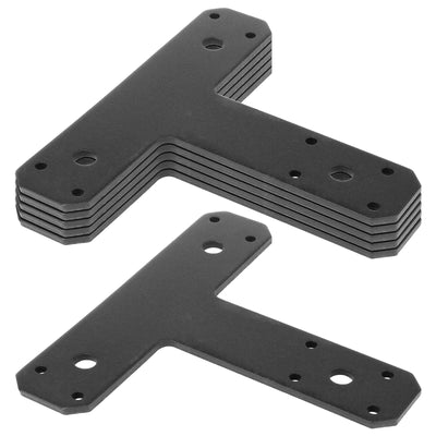 6 Pack Steel T Bracket for Wood, Black Pergola Brackets, Heavy-Duty Mending Plates for Wood, Flat Straight Steel Repair Fixing T Plate Bracket,