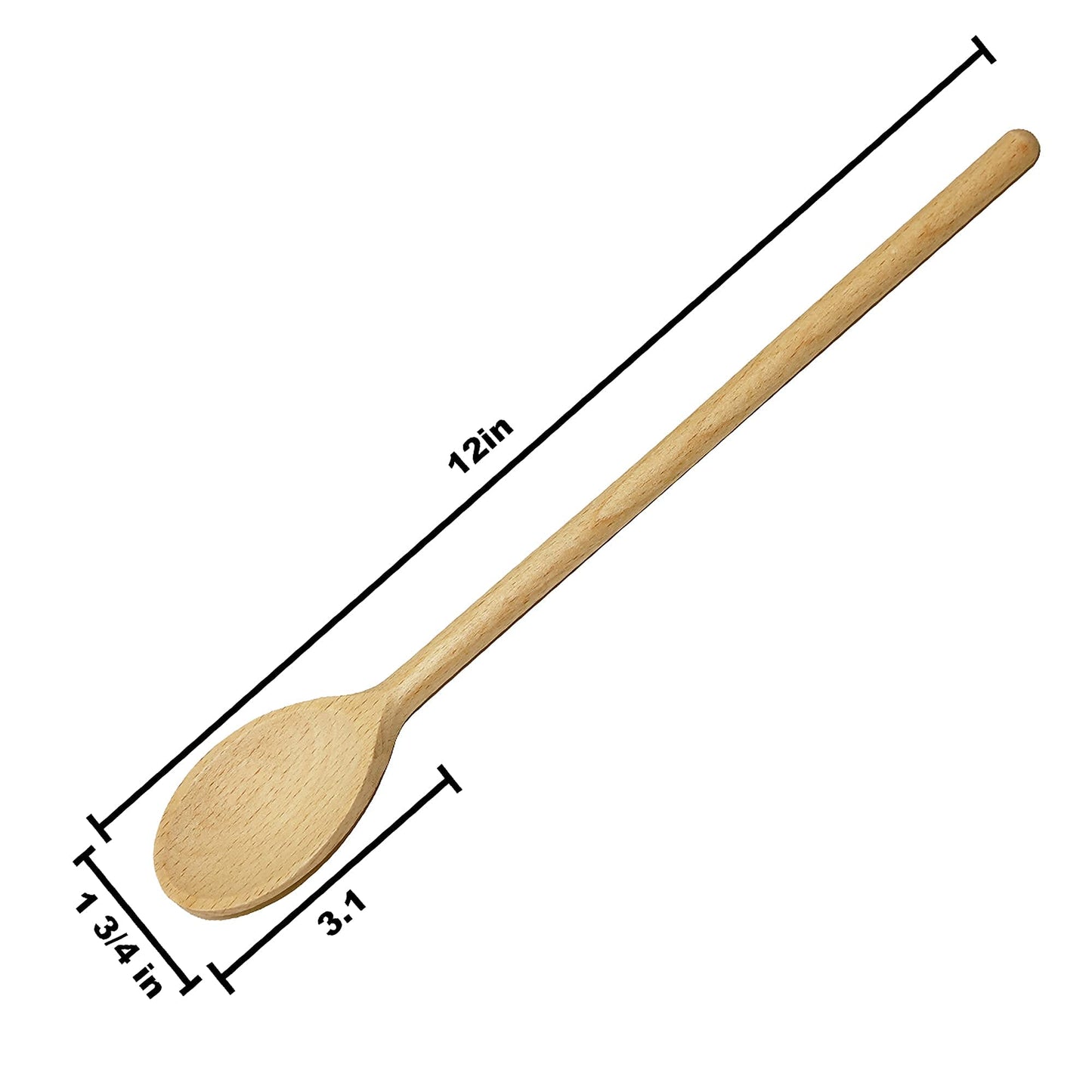 BICB Oval Wooden Spoons for Cooking, Pack of 6 (12-Inch Long) Solid Natural Beechwood Cookware for Stirring, Mixing, Tasting, Serving Food, Craft,