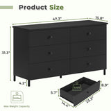 Hasuit 6 Drawers Double Dresser, Wooden Dresser with Heavy Sturdy Steel Frame, Large Capacity Storage Chest of Drawers, Black Dresser for Bedroom, Hasuit