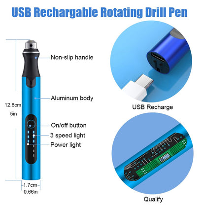 3-Speed Cordless Mini Drill Pen With 8 Small Drill Bits,Rechargeable Electric Hand Drill Pin Vise,Micro Drill Set For Jewelry - WoodArtSupply