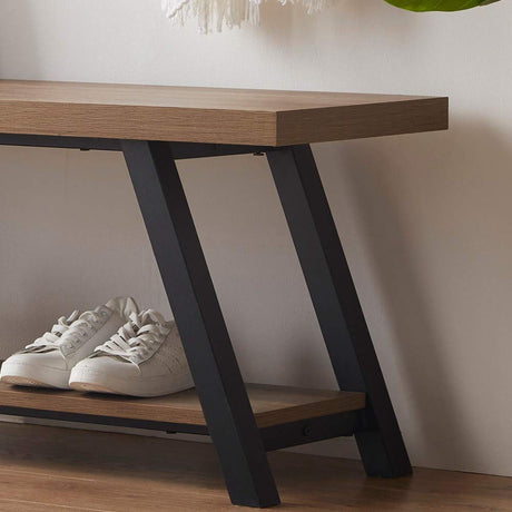 LVB Industrial Entryway Bench, Wood and Metal Storage Bench for Living Dining Room, Farmhouse Indoor Entry Way Shoe Benches Seat, Rustic Oak, 47 Inch LVB