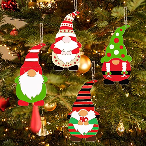 20 Pieces Christmas Wooden Gnome Hanging Ornaments Unfinished Wood Cutouts Slices Elf Wooden Decoration with Rope Christmas DIY Craft Making Painting LOKESI