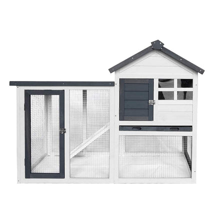 48''L Rabbit Hutch Indoor Outdoor Bunny Cage Rabbit Hutch Wood House Pet Cage for Small Animals (Grey/White) - WoodArtSupply