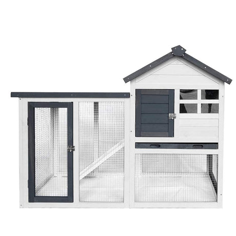 48''L Rabbit Hutch Indoor Outdoor Bunny Cage Rabbit Hutch Wood House Pet Cage for Small Animals (Grey/White) BIRASIL