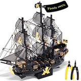 Piececool 3D Metal Puzzles for Adults, Black Pearl Pirate Ship Model Kits with DIY Tools, Watercraft Metal Model Building Kit for Birthday Piececool