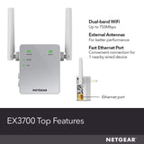 NETGEAR Wi-Fi Range Extender EX3700 - Coverage Up to 1000 Sq Ft and 15 Devices with AC750 Dual Band Wireless Signal Booster & Repeater (Up to 750Mbps NETGEAR