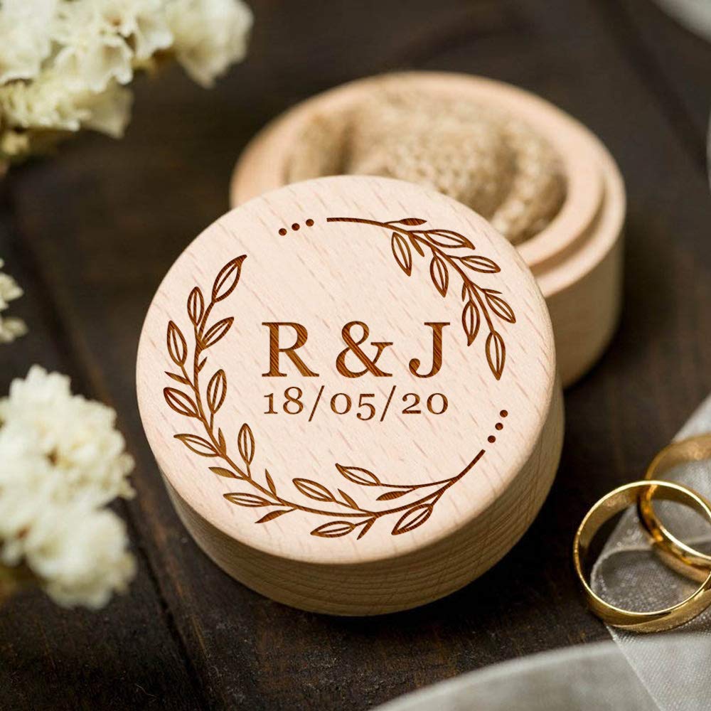 Personalized Ring Box Wedding Ring Box for Anniversary Wedding Engagement Personalized Gifts Wood Proposal Ring Box for Women Men Boyfriend Couple EDSG