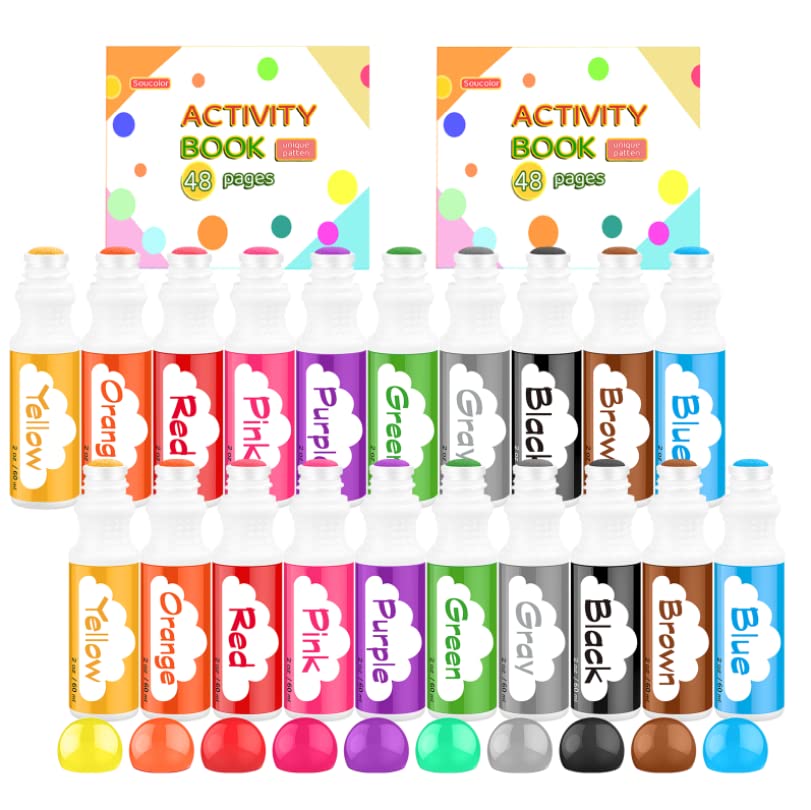 Washable Bingo Paint Daubers Markers for Toddlers Kids Preschool, 2 - Pack 10 Colors 2 oz Washable Dot Markers Set with 48 Pages Tearable Activity