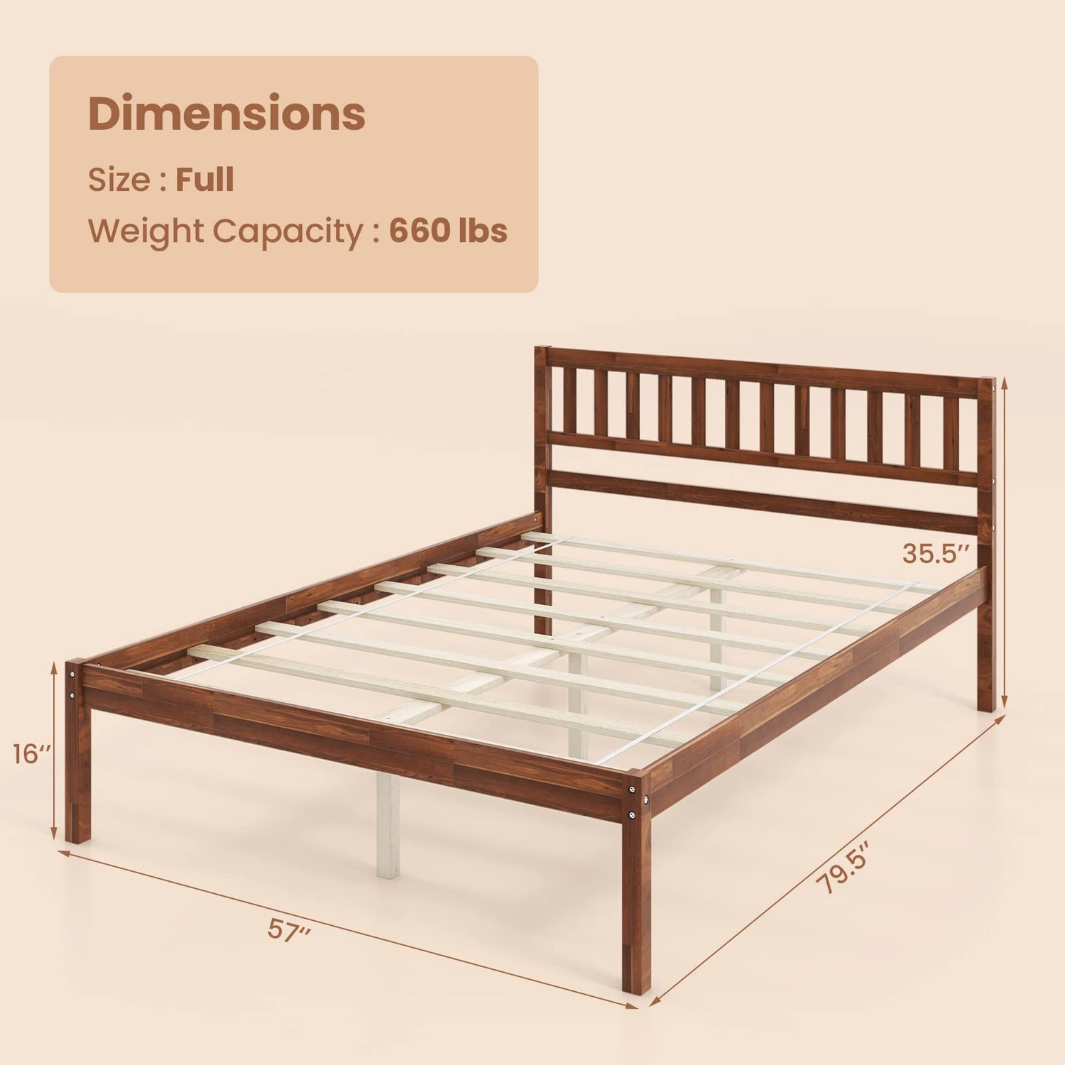 Giantex Wood Full Bed Frame with Headboard, Mid Century Platform Bed with Wood Slat Support, Solid Wood Foundation, 12 Inch Height for Under Bed Giantex