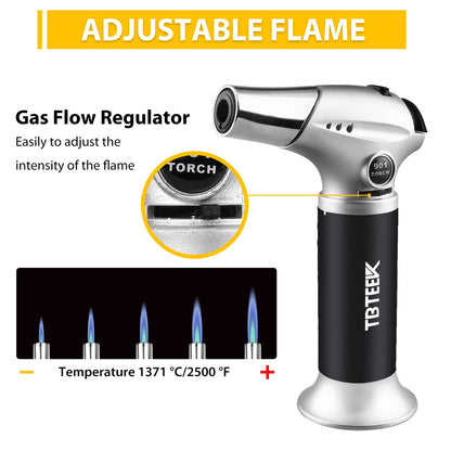 TBTEEK Butane Torch, Kitchen Torch Cooking Torch with Safety Lock & Adjustable Flame for Cooking, BBQ, Baking, Brulee, Creme, DIY Soldering(Butane