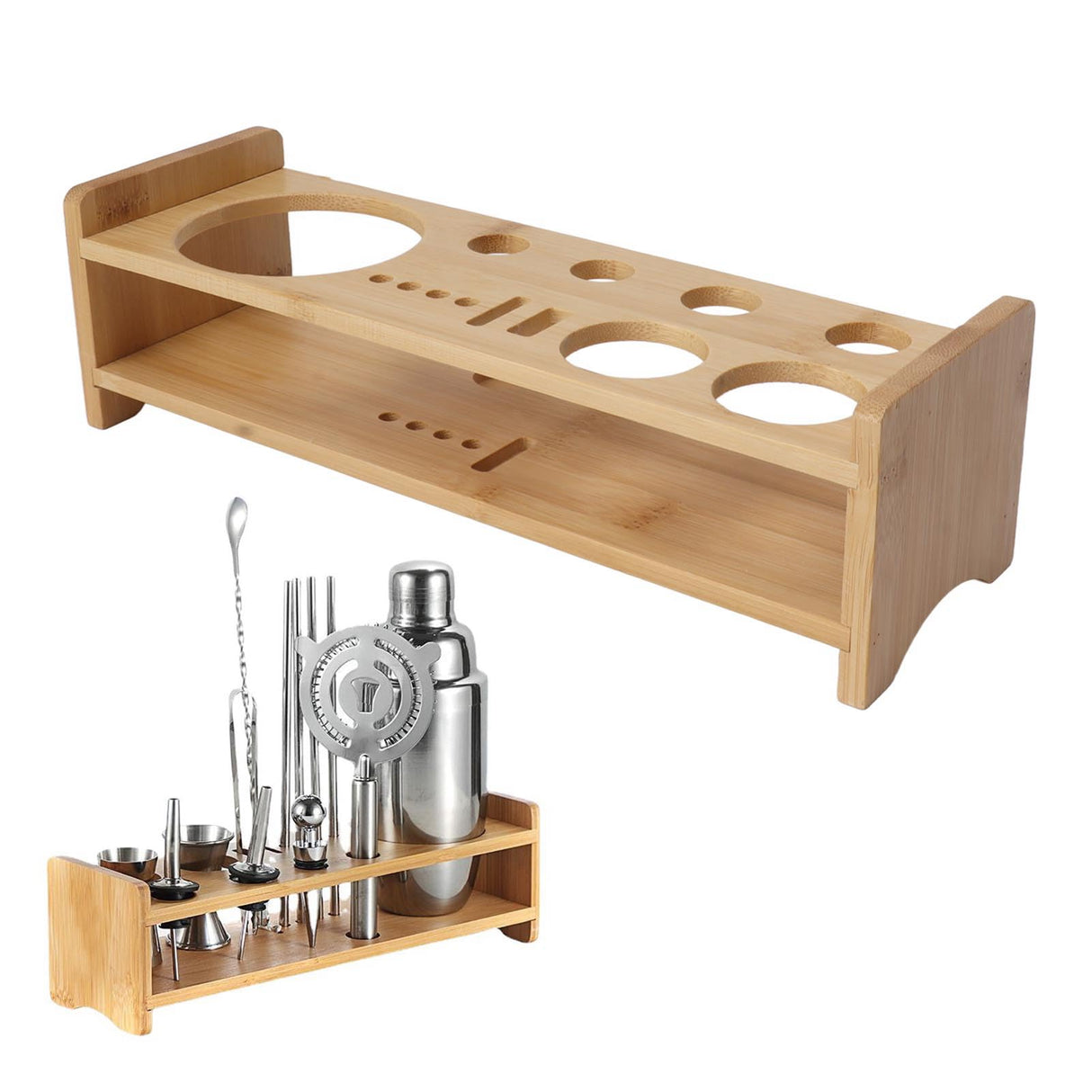 Bartender Kit Stand,Cocktail Shaker Set Wooden Stand Multipurpose Bartending Tool Holder Wood Bartending Tool Storage Holder for Bar Home HERCHR
