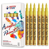 Yellow Marker Paint Pens - 6 Pack Acrylic Yellow Permanent Marker, 0.7mm Extra Fine Tip Paint Pen for Art Projects, Drawing, Rock Painting, Ceramic, TFIVE