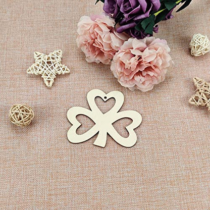 20pcs Shamrock Wood DIY Crafts Cutouts Wooden Shamrock Clover Shaped Hanging Ornaments with Hole Hemp Ropes Gift Tags for Irish Festival St.