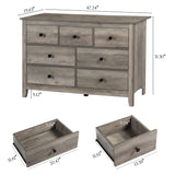 Vikiullf 7 Drawer Dresser - Wooden Bedroom Dresser, Gray Storage Drawers Cabinet for Bedroom, Living Room, Farmhouse Dresser Organizer Vikiullf