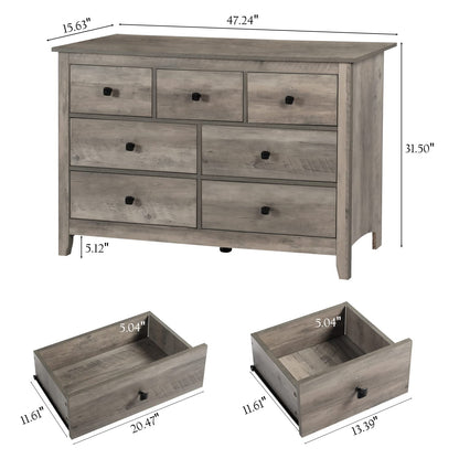 Vikiullf 7 Drawer Dresser - Wooden Bedroom Dresser, Gray Storage Drawers Cabinet for Bedroom, Living Room, Farmhouse Dresser Organizer - WoodArtSupply