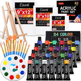 ESRICH Acrylic Paint Canvas Set,42 Piece Professional Premium Paint Kit with 1 Wood Easel,24Colors,10 Brushes,6 Canvases, Painting Supplies Kit for ESRICH