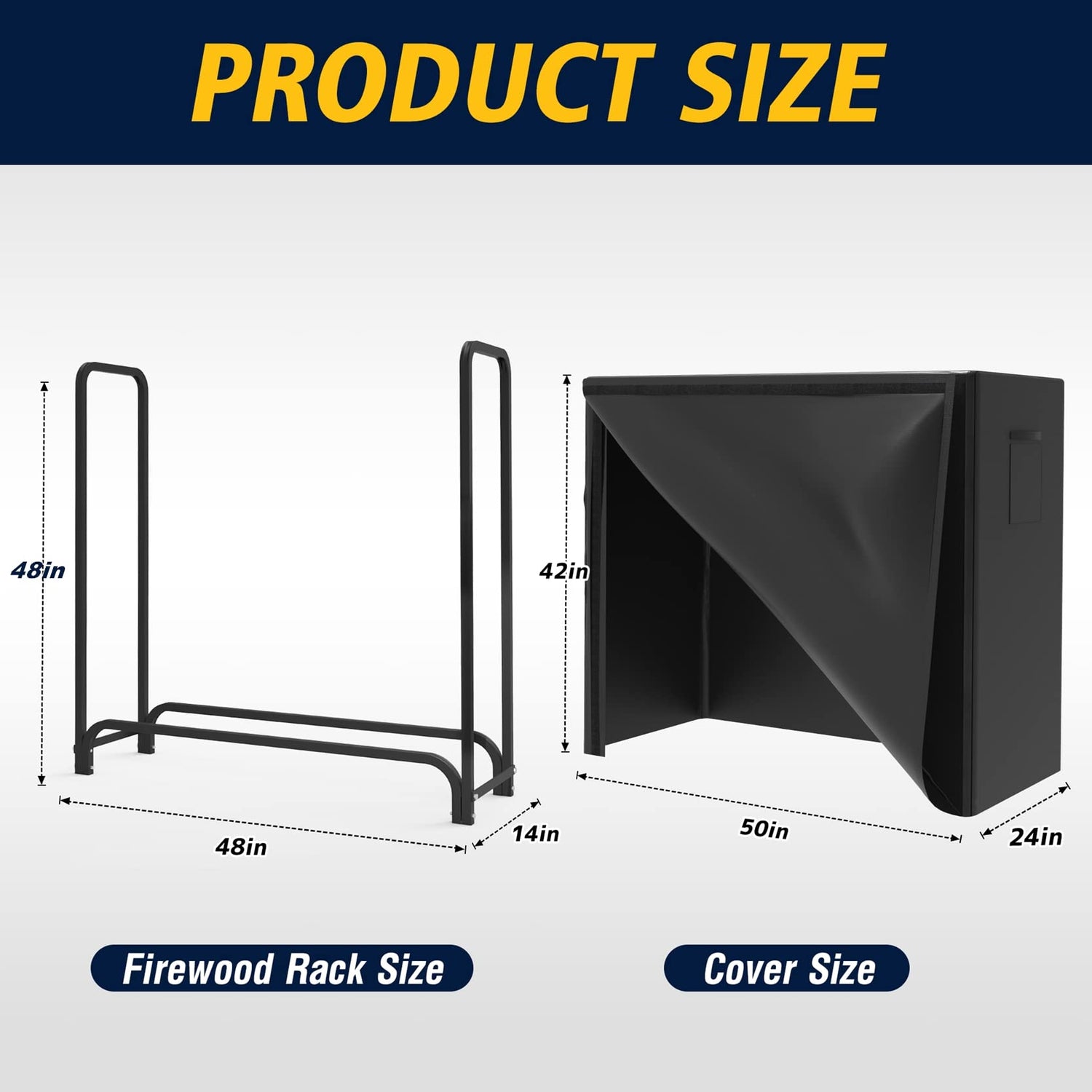 WALMANN 4ft Firewood Log Rack with Cover Outdoor, Heavy Duty Firewood Rack With Weather Resistant 600D Oxford Fabric Cover, Indoor/Outdoor Wood Rack WALMANN