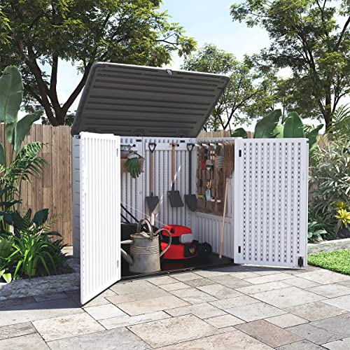 KINYING Larger Outdoor Storage Shed Weather Resistance, Horizontal Storage Box Waterproof for Garden, Patios, Backyards, 48 Cu.ft Capacity for Bike,