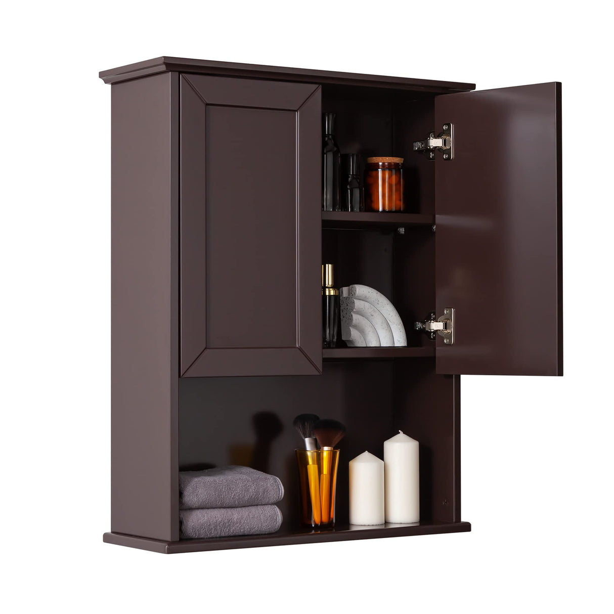 VANIRROR Brown Wall-Mounted Bathroom Cabinet with Adjustable Shelf and Stylish Design VANIRROR