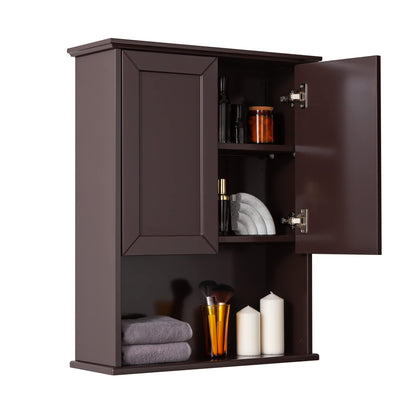 VANIRROR Brown Bathroom Wall Cabinet, 23x29 inch Wall Mounted Bathroom Medicine Cabinet, Over Toilet Storage Cabinet with Adjustable Shelf, Wooden