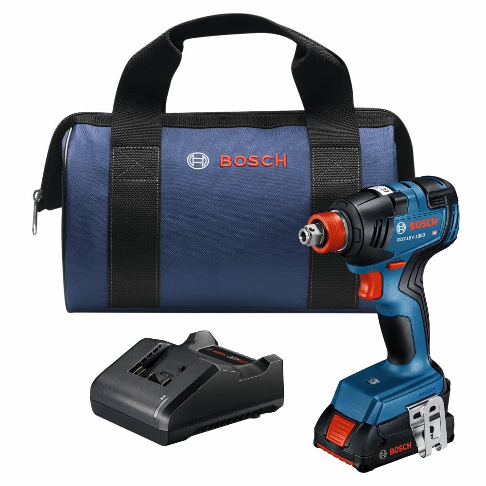 BOSCH GDX18V-1800B12 18V Two-In-One 1/4 In. and 1/2 In. Bit/Socket Impact Driver/Wrench Kit with 2 Ah Standard Power Battery - WoodArtSupply