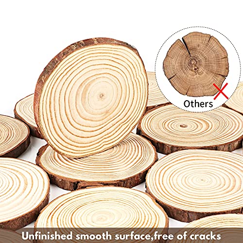 Binswloo 40 Pcs Natural Wood Slices Ornaments, 3.1-3.5 Inch Unfinished Craft Wooden Circles Round Wood Discs for Crafts Arts DIY Paintings Wedding