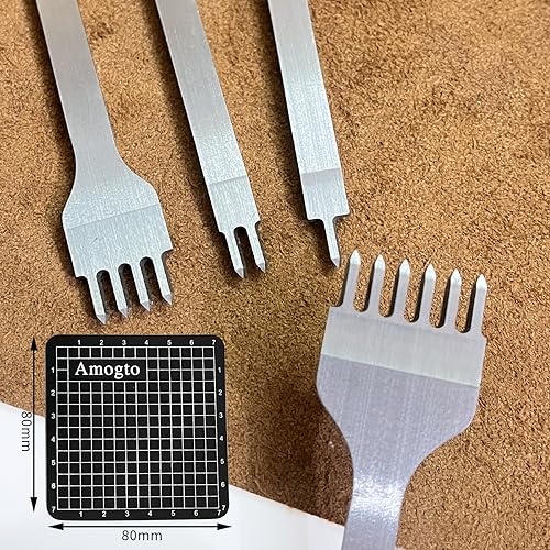 Amogto Prong Punch Tool Set, 1/2/4/6 Leather Hole Punch Tool, 4pcs Prong Row Hole Punch DIY Lacing Stitching Chisel Set Leather Craft Kits - WoodArtSupply