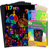 ZMLM Rainbow Scratch Paper Kit: 117Pcs Magic Art Craft Stuff Supplies Black Drawing Pad for Age 3-12 Kids Children Girl Boy DIY Toy Activity ZMLM