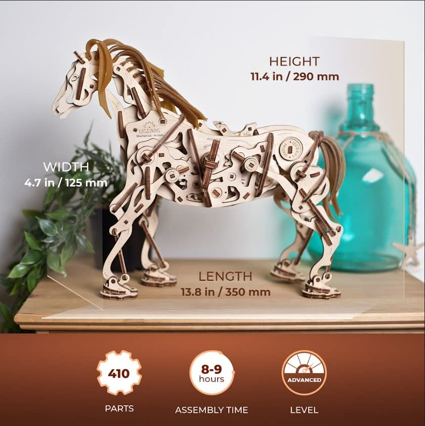 UGEARS 70054 Wooden Horse Puzzle, Model Building Set, Brain Game, DIY Puzzle, Educational Toy, Environmentally Friendly UGEARS