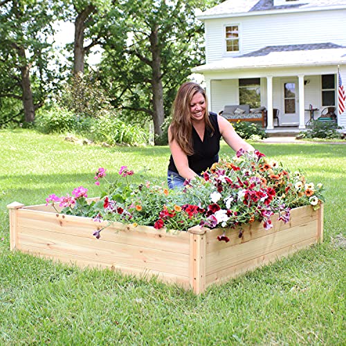 Sunnydaze 48-Inch Square Wood Raised Garden Bed - Outdoor Elevated Planter Box for Flower, Vegetable, and Herb Gardening