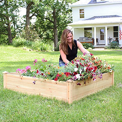 Sunnydaze 48-Inch Square Wood Raised Garden Bed - Outdoor Elevated Planter Box for Flower, Vegetable, and Herb Gardening